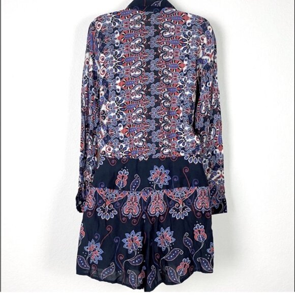 FARM RIO Paisley Snake Print Button Down Tie Front One Piece Romper - Picture 8 of 16